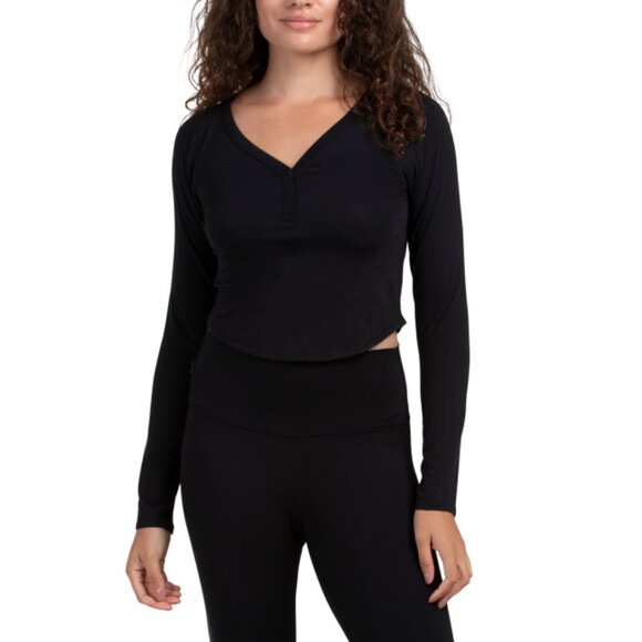 ORGANIC BASICS Black Core Sport Henley Top - Picture 1 of 2